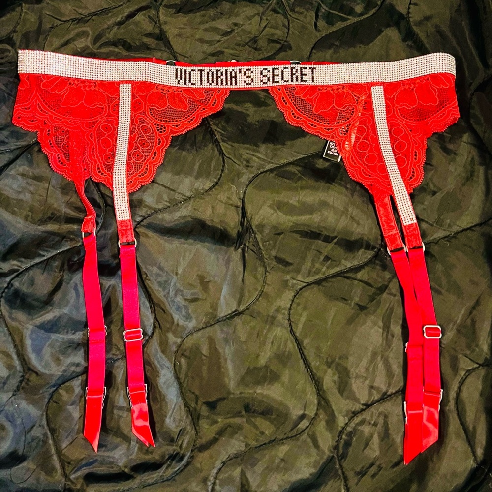 Victoria Secret Very Sexy Red Lace and Rhinestone Garter